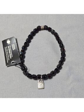 Chavez For Charity Black Beaded Bracelet Ending Hunger Lock Charm